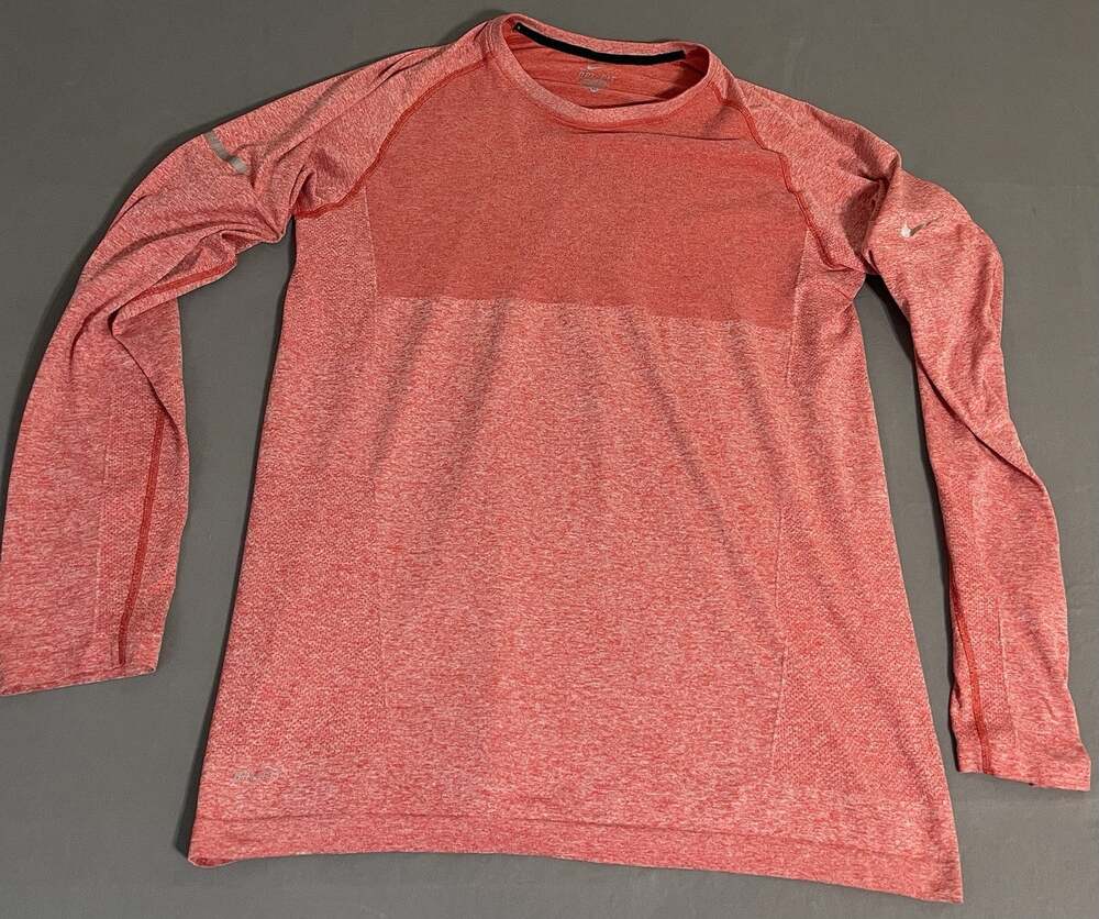 Nike Dri-FIT Knit Mens XL Long Sleeve Running Shirt Red Orange Heather Space Dye